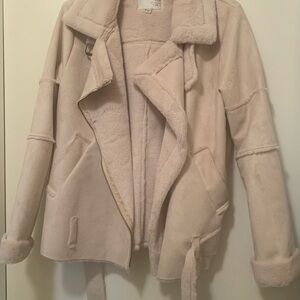 J.O.A. Faux Sherpa Lined Faux Suede Aviator Jacket